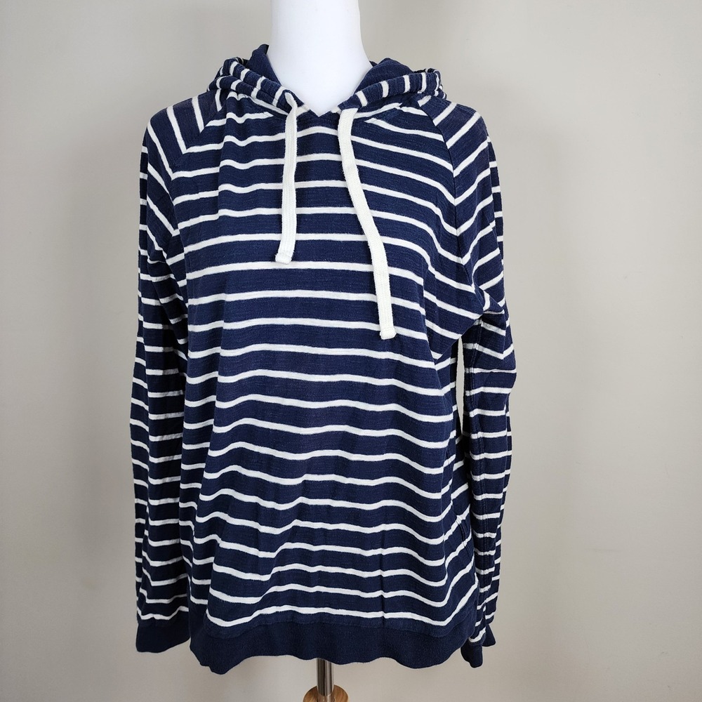 Banana Republic Striped Hoodie Womens Medium Cotton Sweatshirt Navy White Preppy